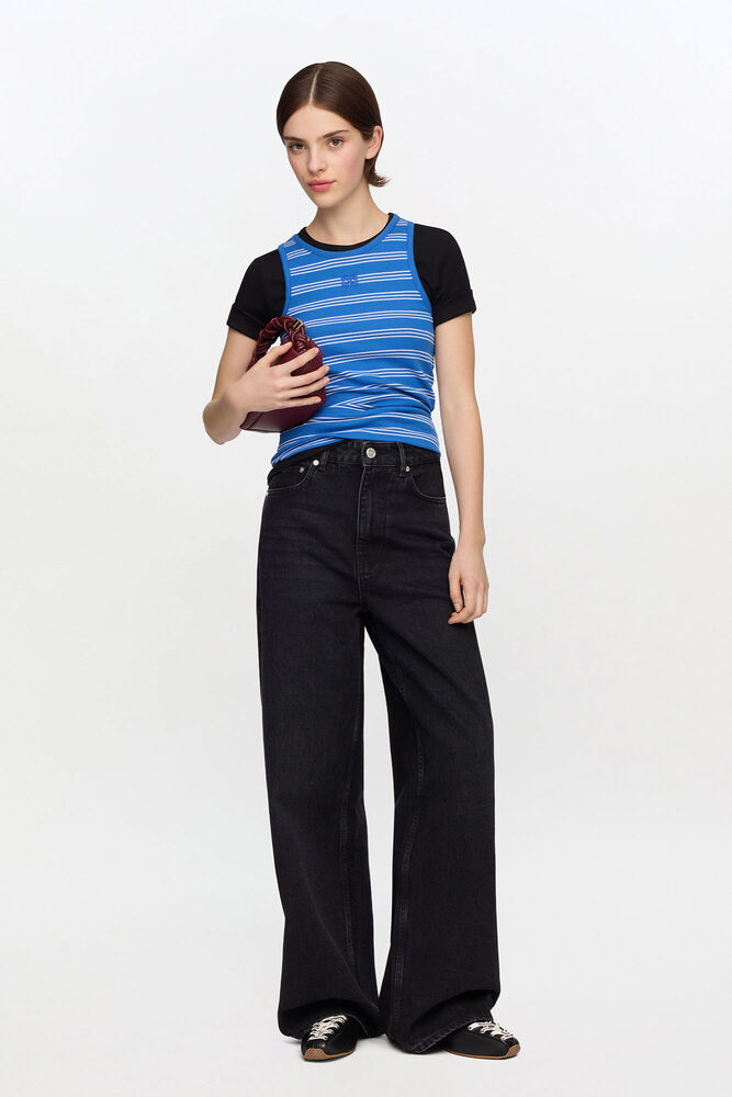 Soft Cotton Rib Stripe Tank nouvean navy