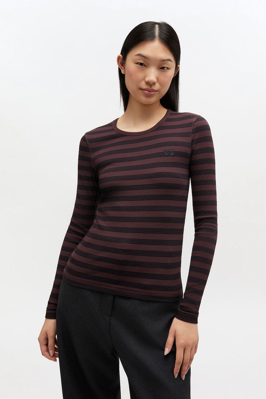 Soft Cotton Stripe Rib Longsleeve chocolate plum