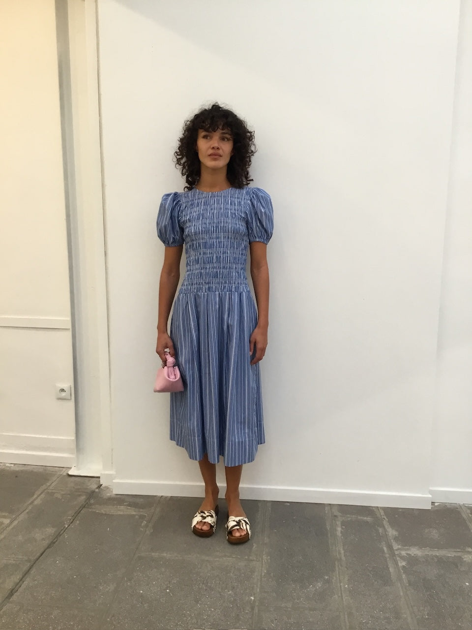 Stripe Cotton Dress nouvean navy
