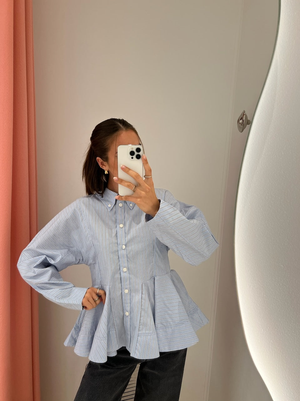 Stripe Cotton Peplum Shirt lavender lustre