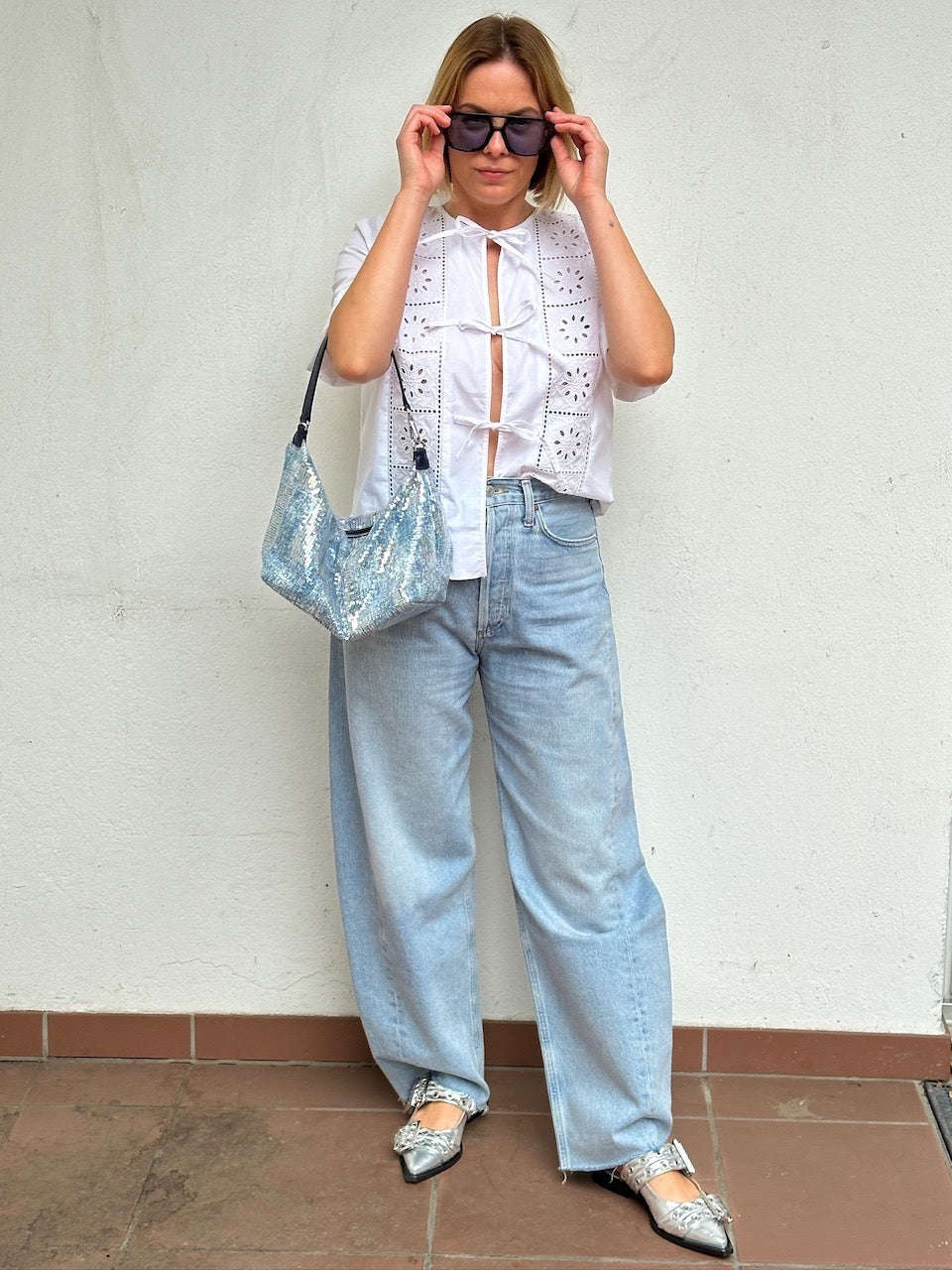 Wide Welt Buckle Ballerina Naplack silver