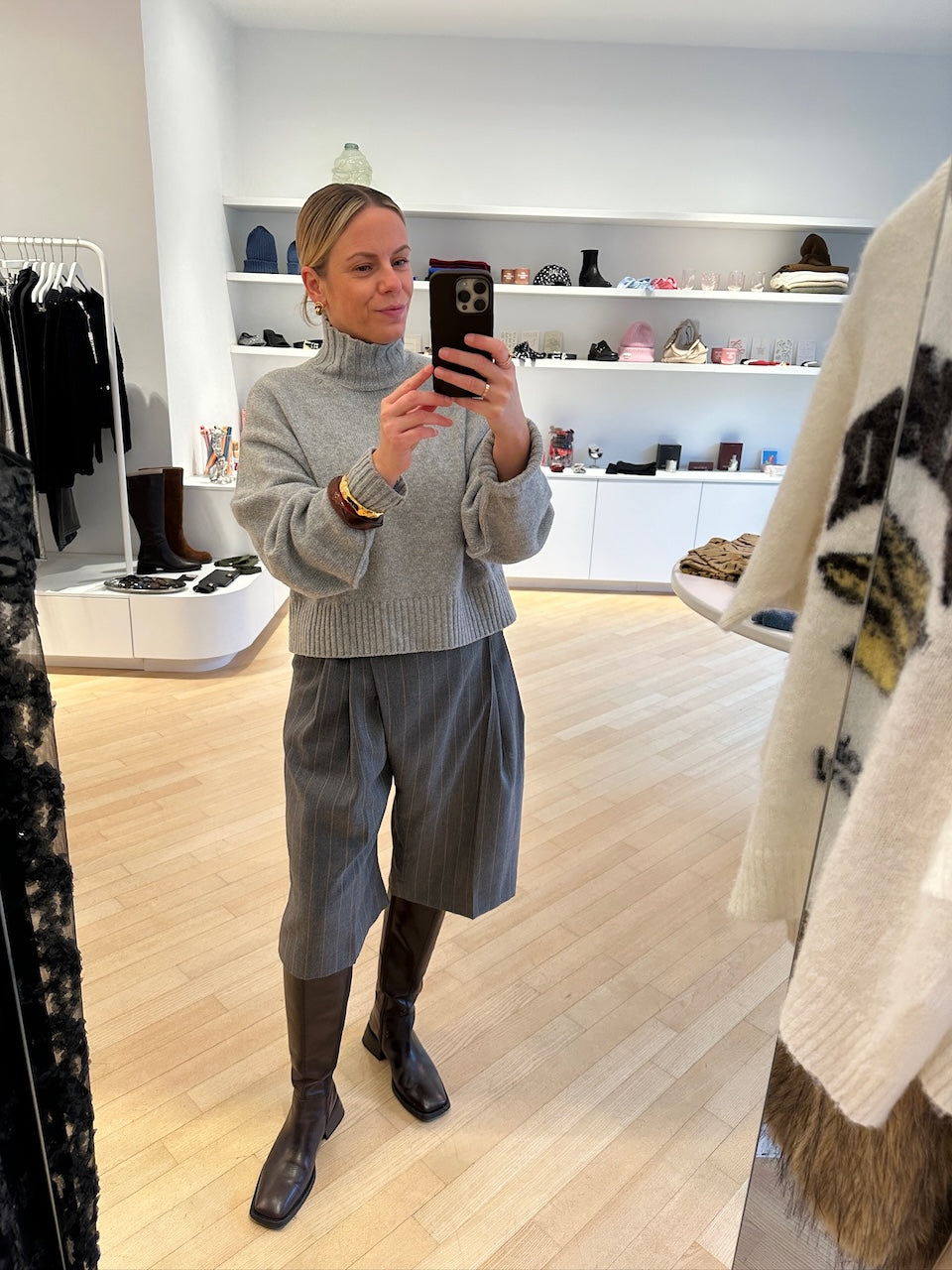 Wool Stripe Wrap Shorts pewter melange