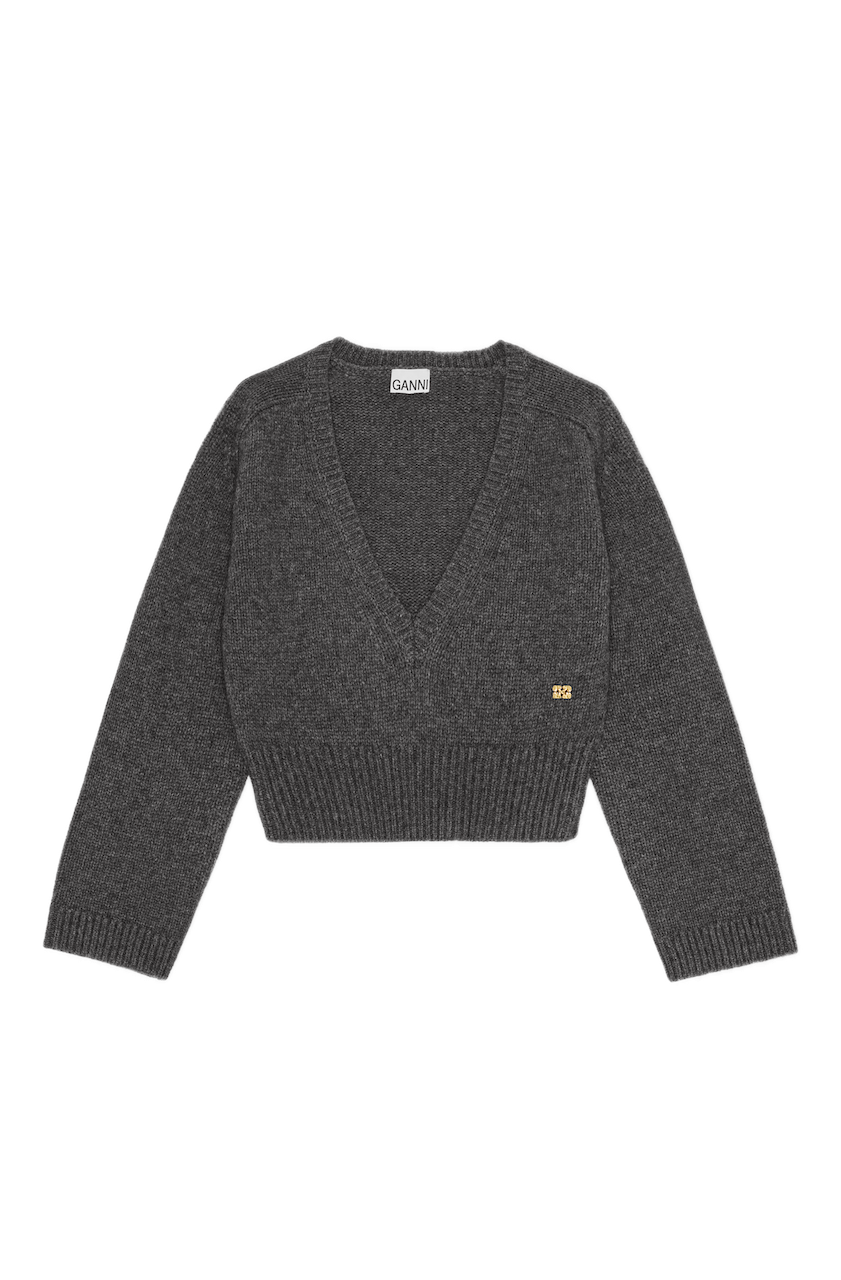 Wool Yak Mix Deep V-neck phantom