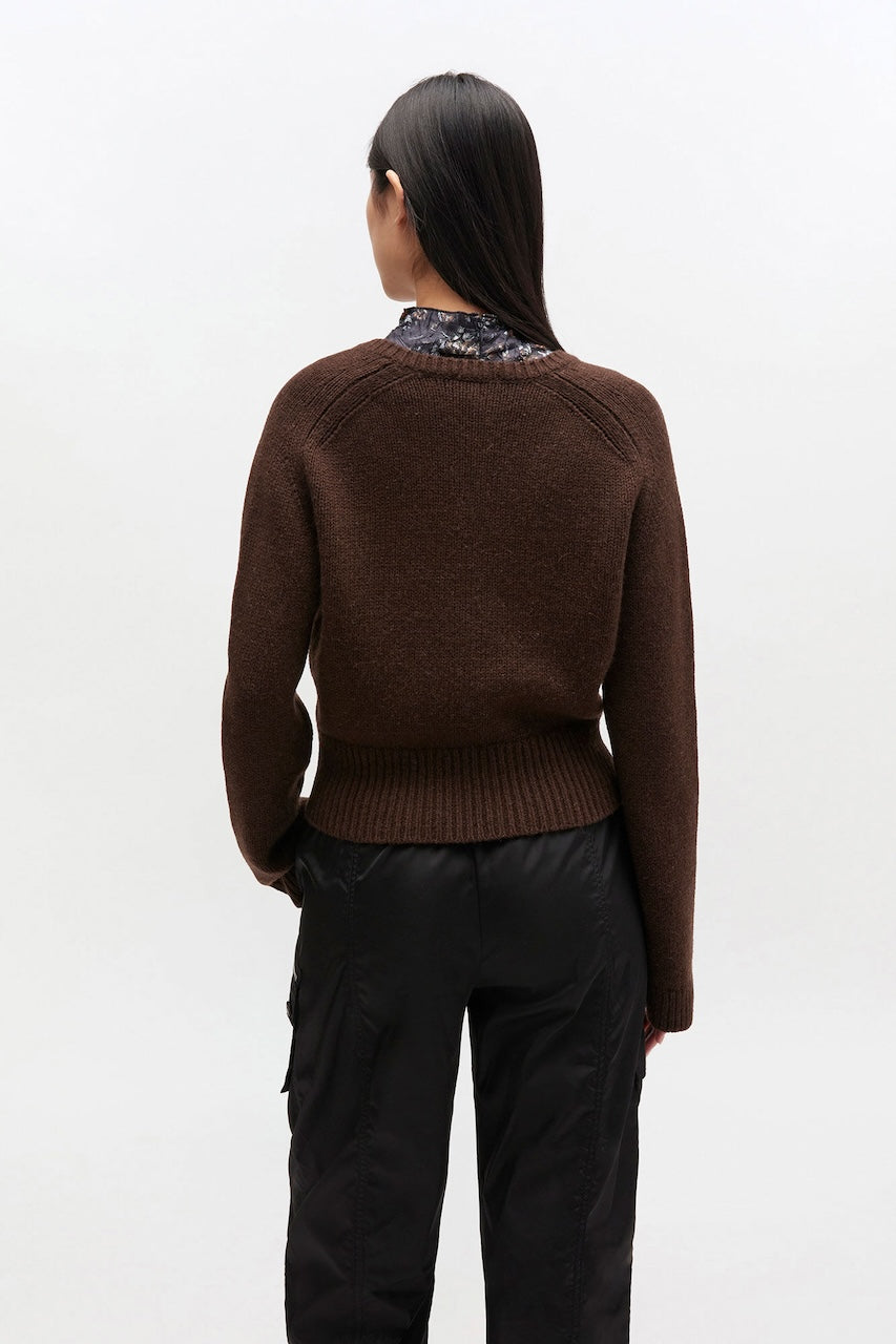 Wool Yak Mix Deep V-neck shaved chocolate