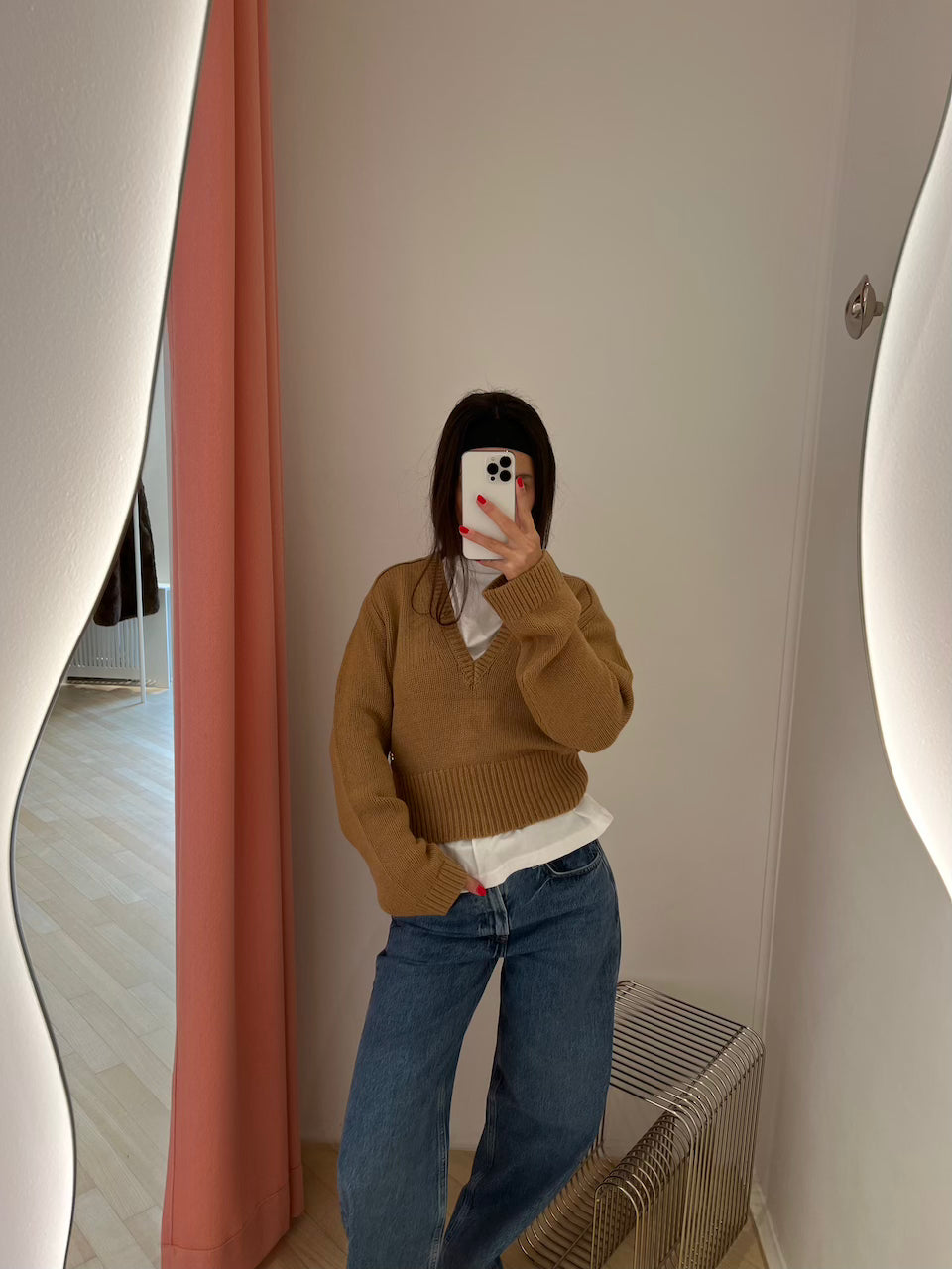 Wool Yak Mix Deep V-neck tiger's eye