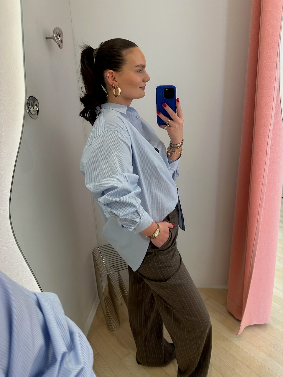 Ava Blouse navy thin stripe