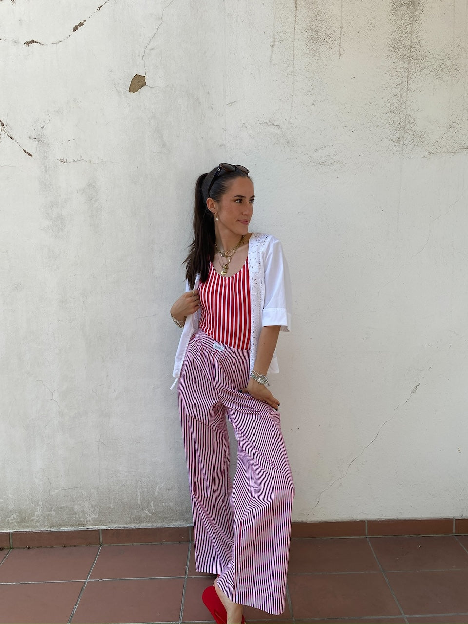 Stripe Swim Suit red