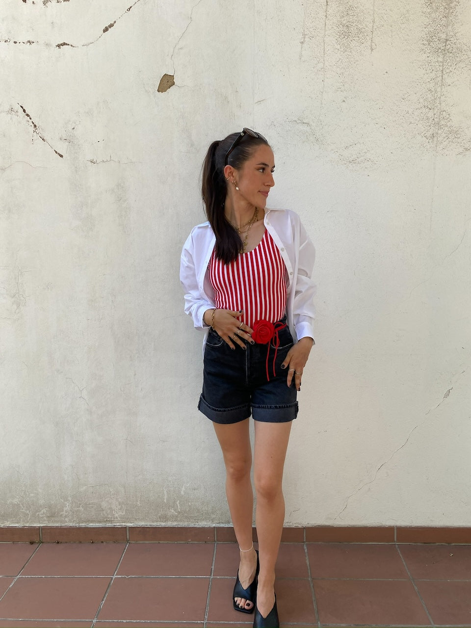 Stripe Swim Suit red