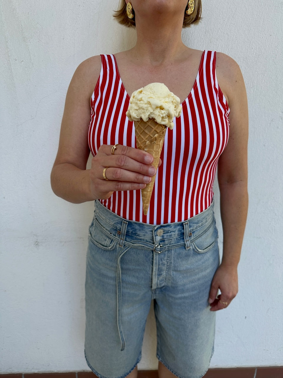 Stripe Swim Suit red