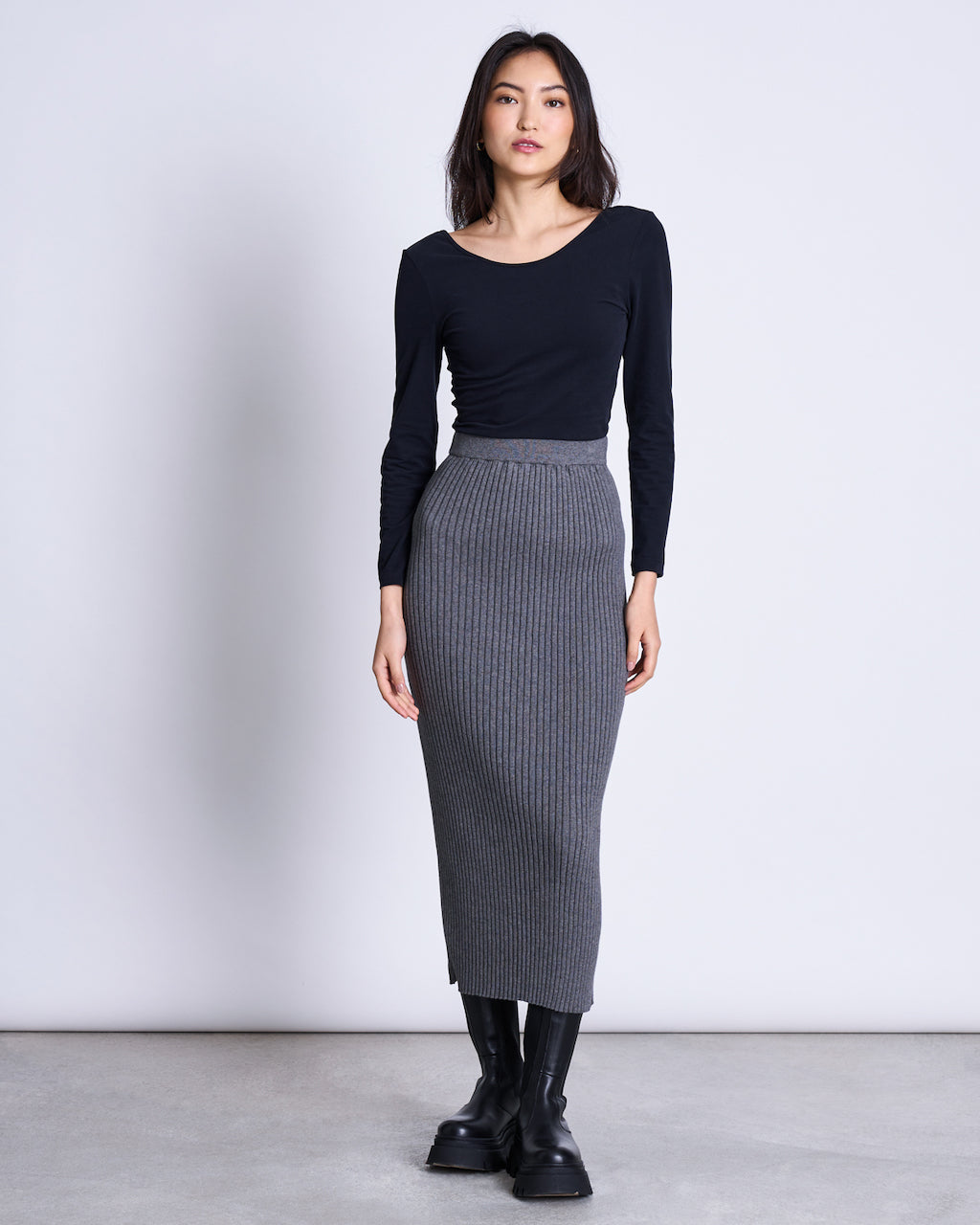 Ebba Maxi Knit Skirt dark grey