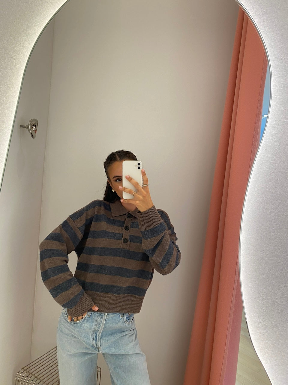 Celia Polo taupe anthracite stripe