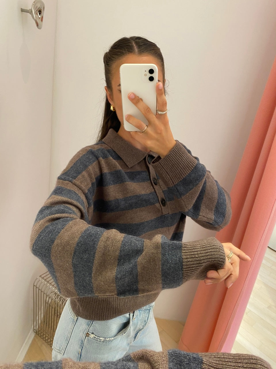 Celia Polo taupe anthracite stripe