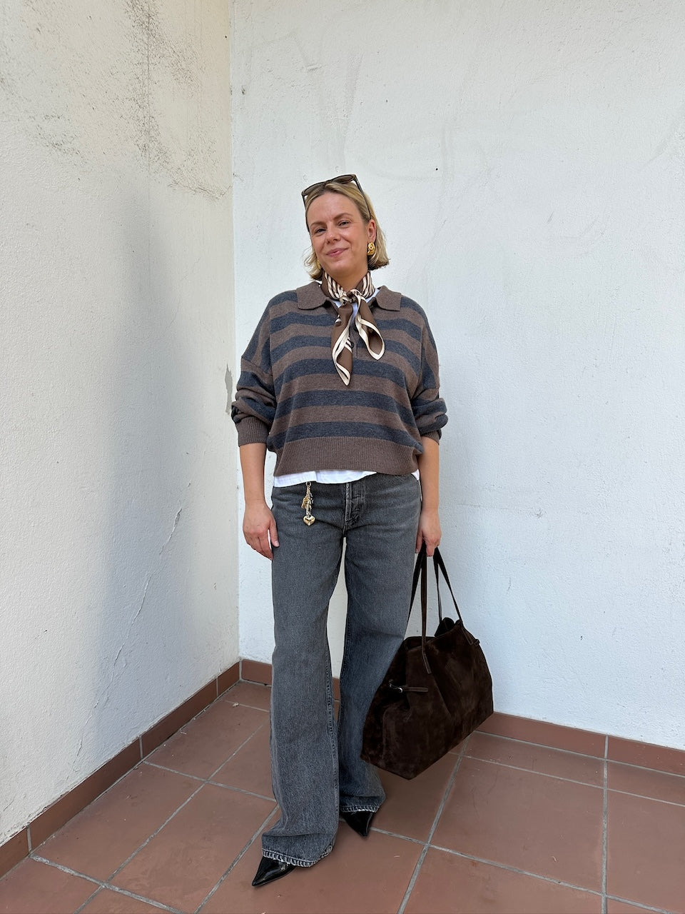 Celia Polo taupe anthracite stripe