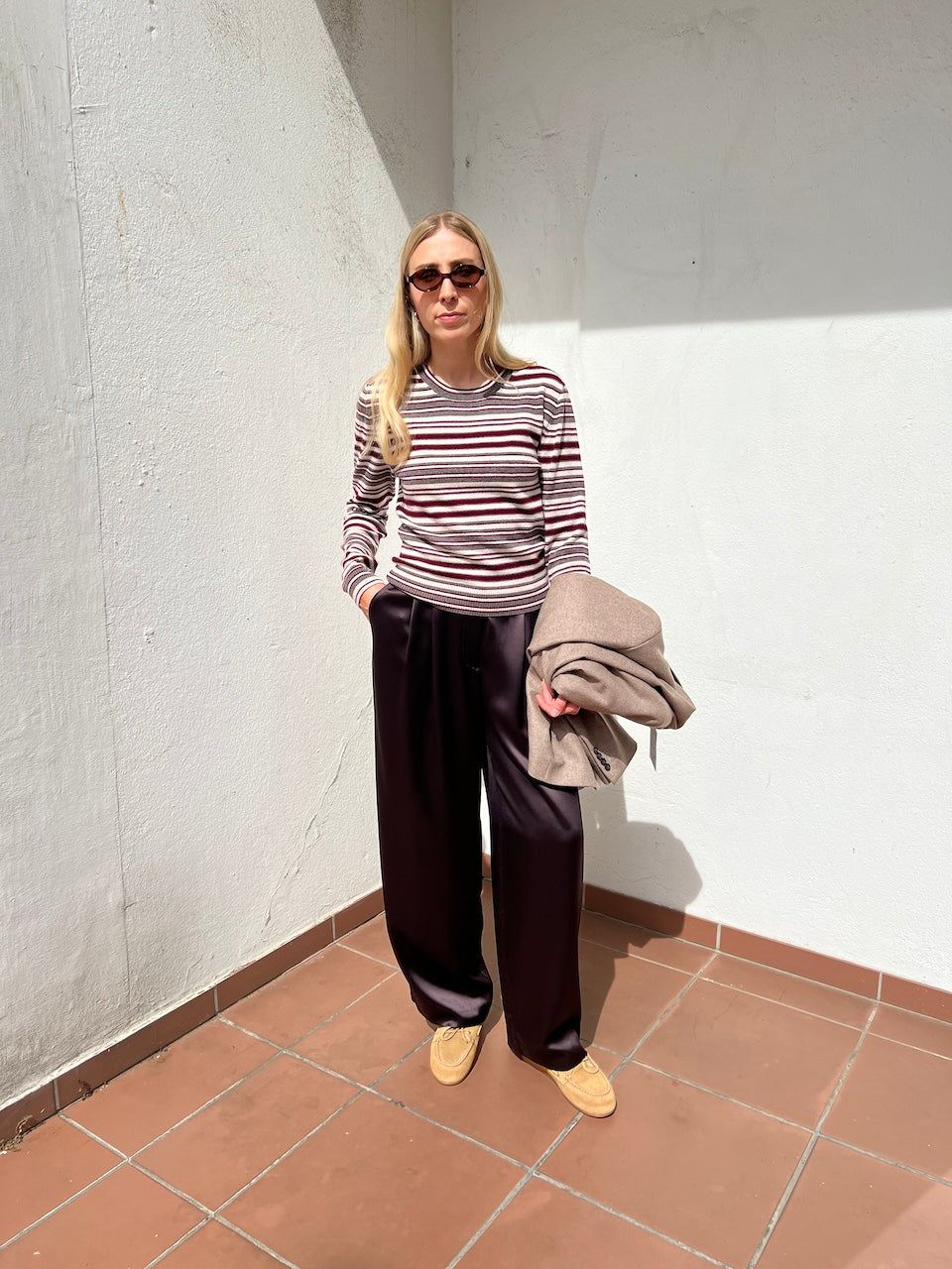 Lian Striped Longsleeve burgundy/brown/ivory