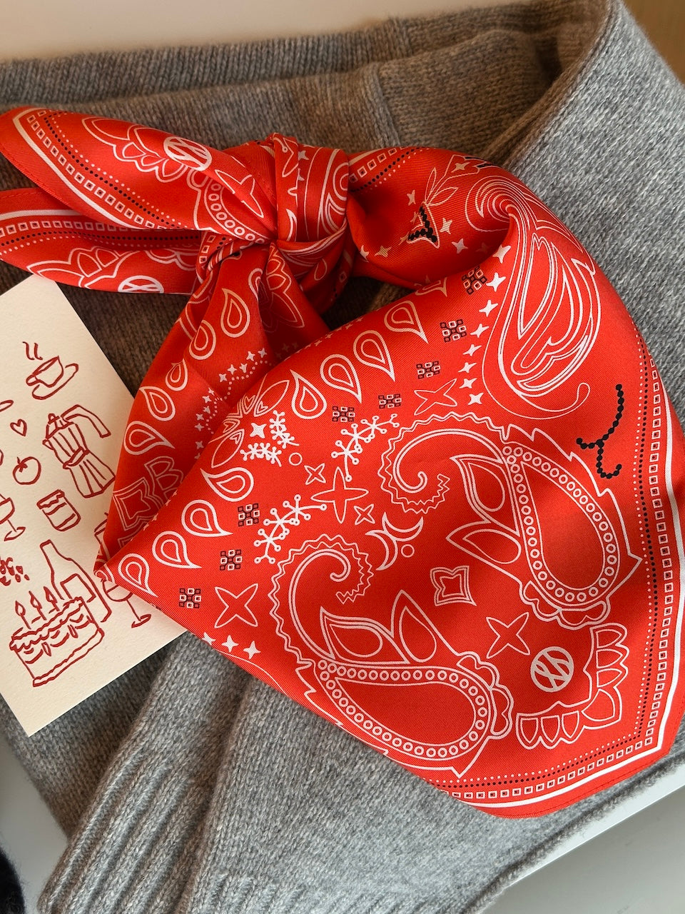 Paisley Silk Scarf cherry tomato, black & white