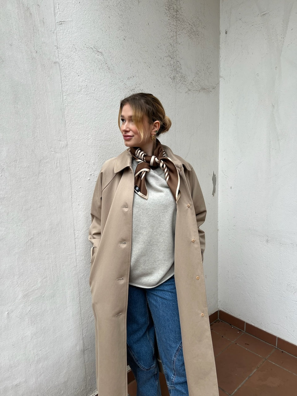 Striped Silk Scarf mocha mousse/cream 65cm