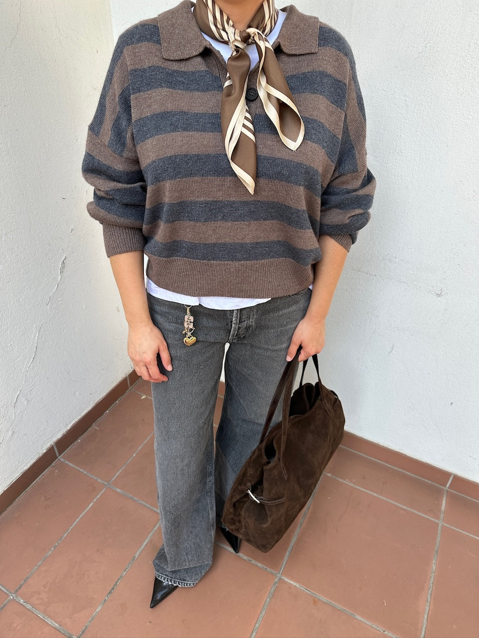 Striped Scarf mocha mousse/cream 65cm