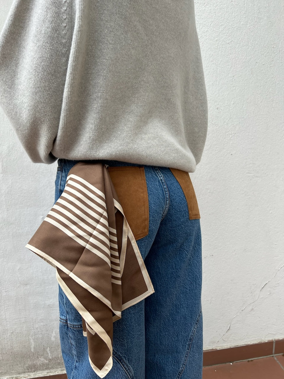 Striped Silk Scarf mocha mousse/cream 65cm