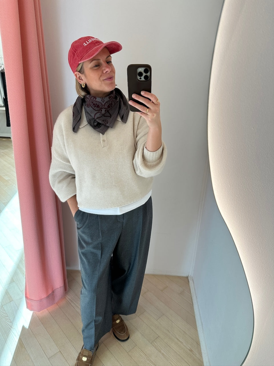 Winter Scarf taupe / black / wine red