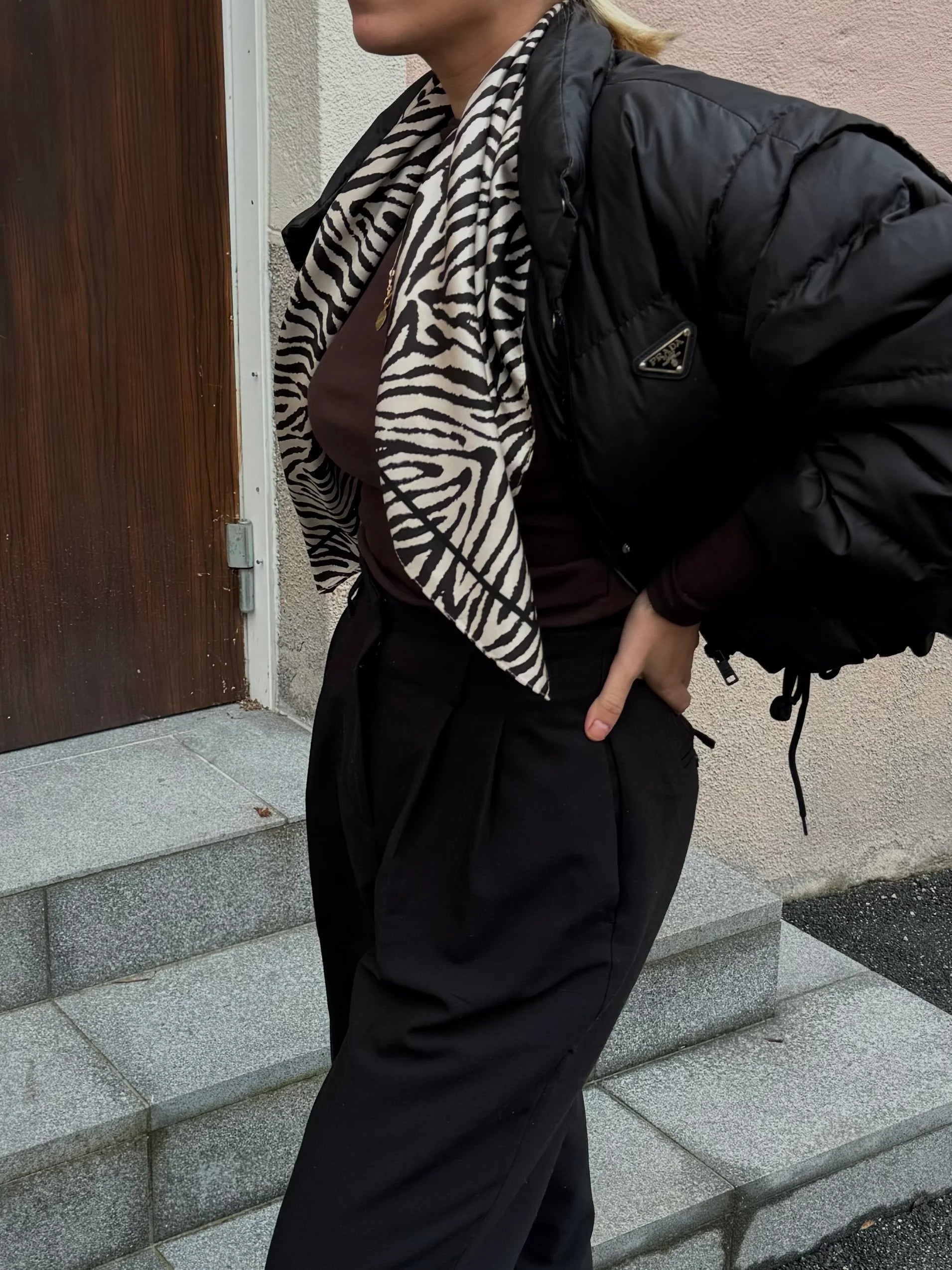 Zebra Silk Scarf cream/black 80cm