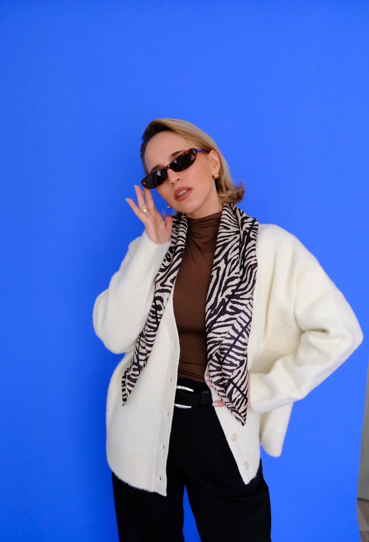 Zebra Silk Scarf cream/black 80cm