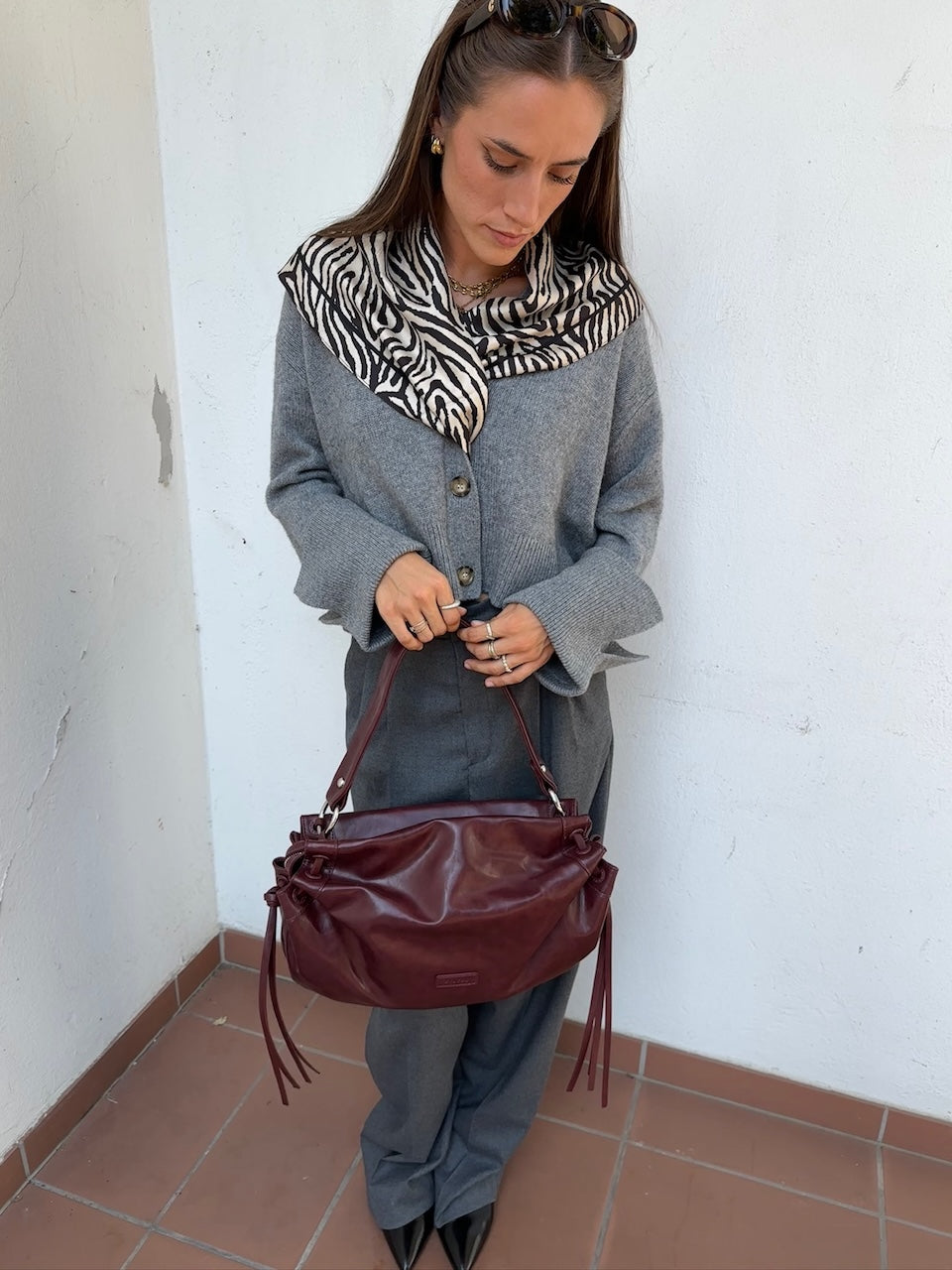 Zebra Silk Scarf cream/black 80cm