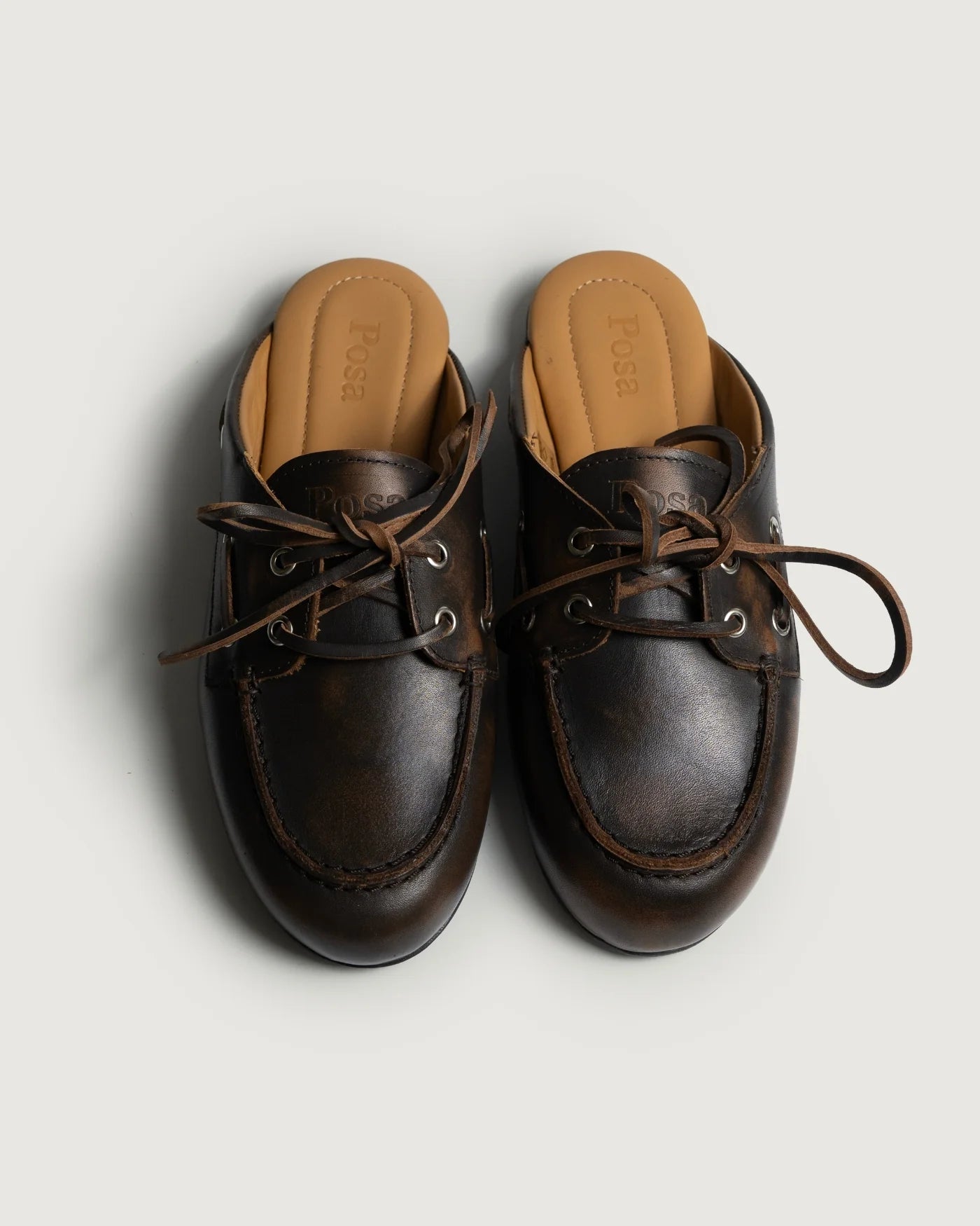 Boat Loafer Mule Leather coffee