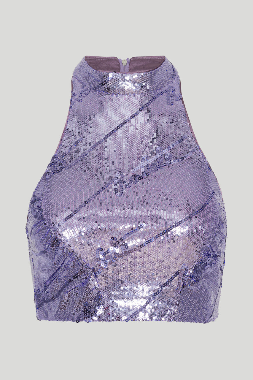 Sequins High Neck Top violet tulip comb.
