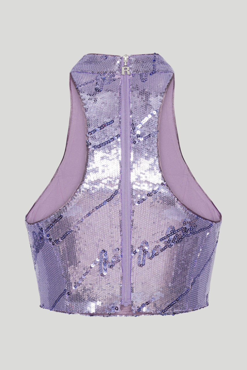 Sequins High Neck Top violet tulip comb.