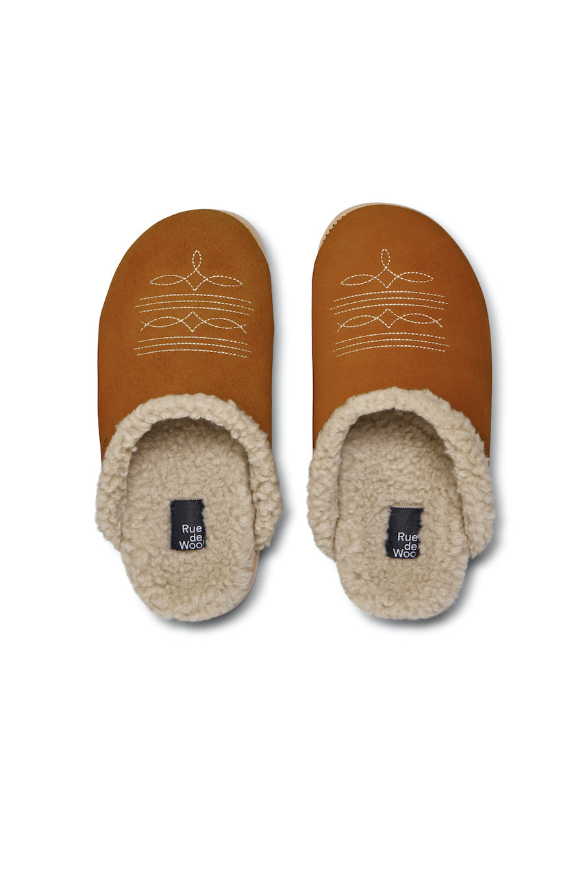 Mules embroidery cognac