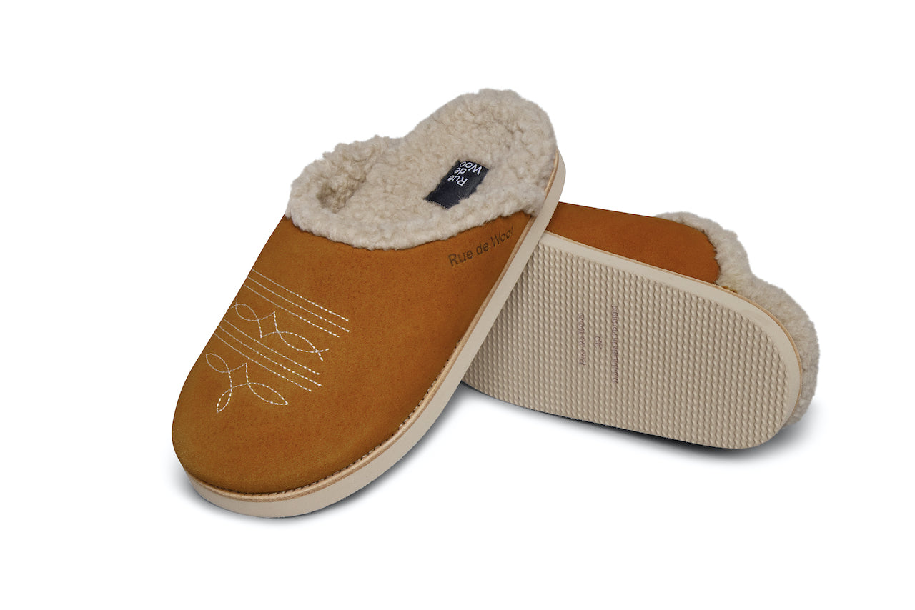 Mules embroidery cognac