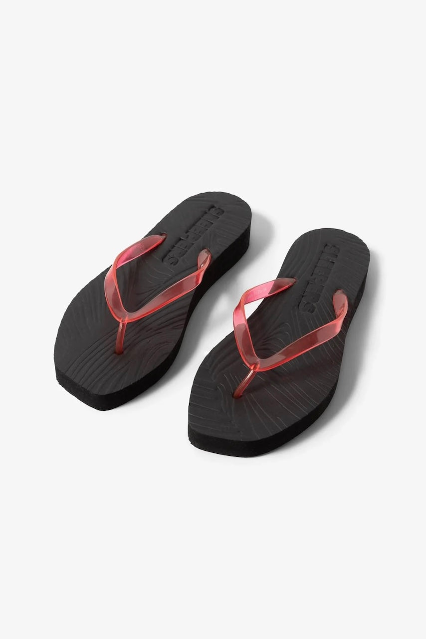 Tapered Platform Flip Flop black red transparent