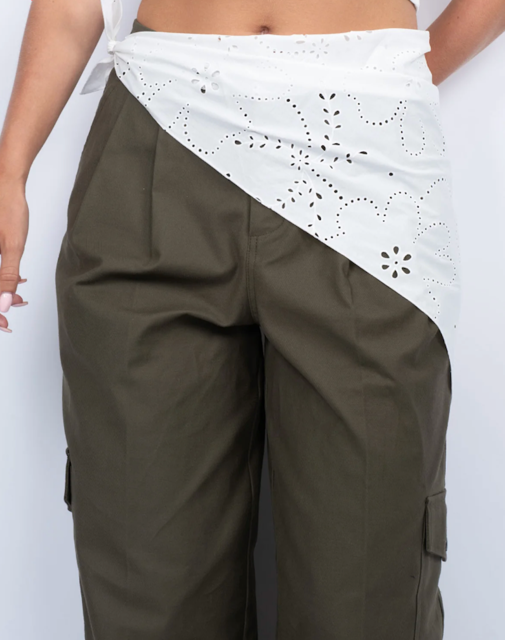 Floral Borderie Bandana Scarf soft white