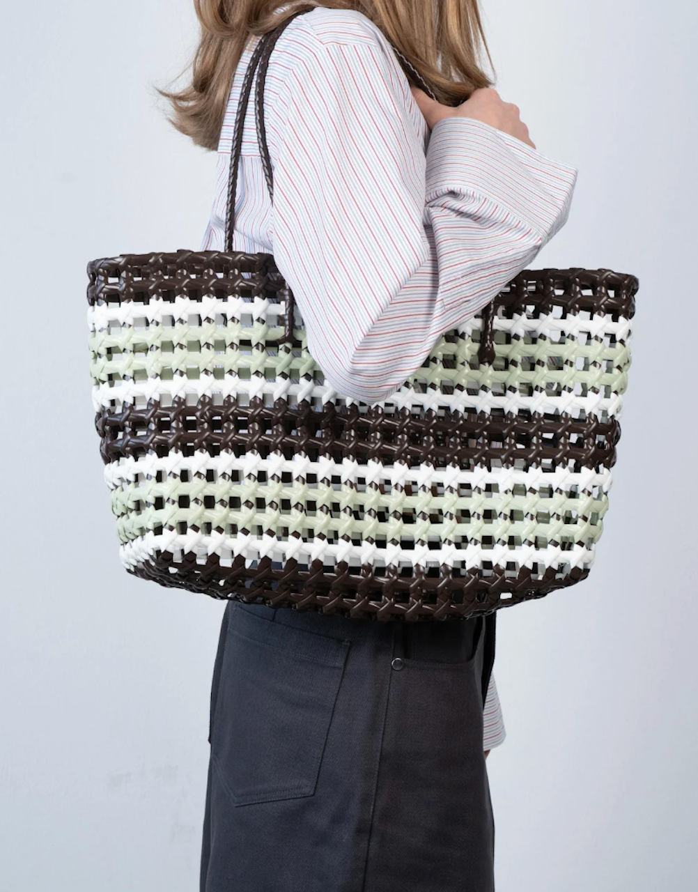 Kaya Woven Tote Big brown striped
