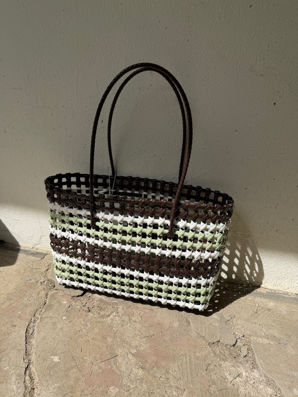 Kaya Woven Tote Big brown striped