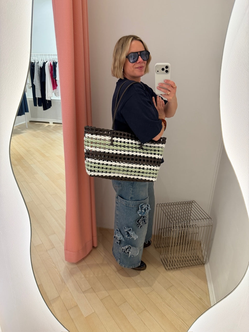 Kaya Woven Tote Big brown striped