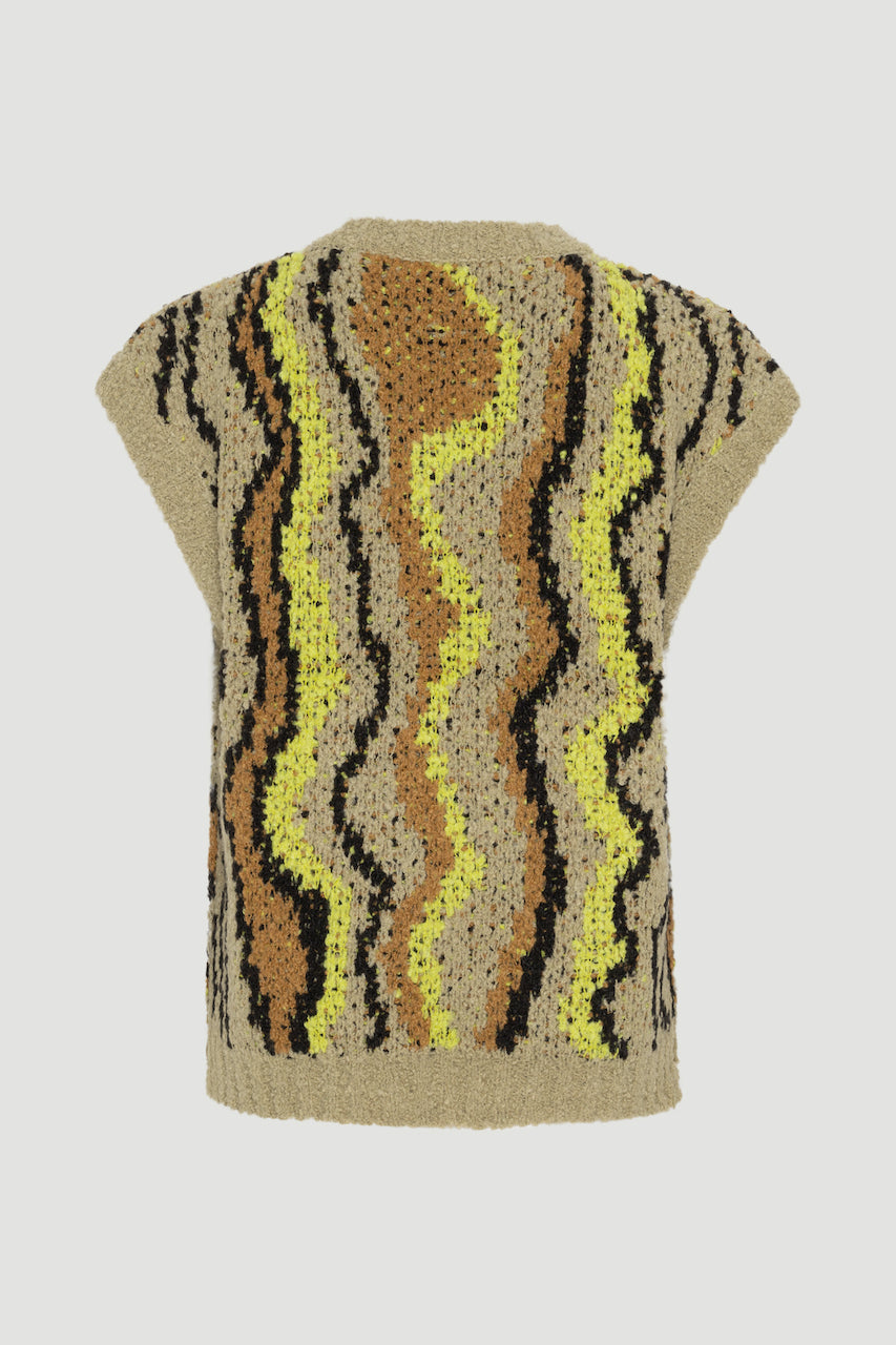 Judith Knit Vest Soft Jacquard 70S wave aop
