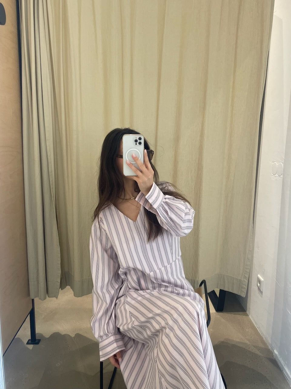 Poplinda Esme Dress pinstripe parfait pink