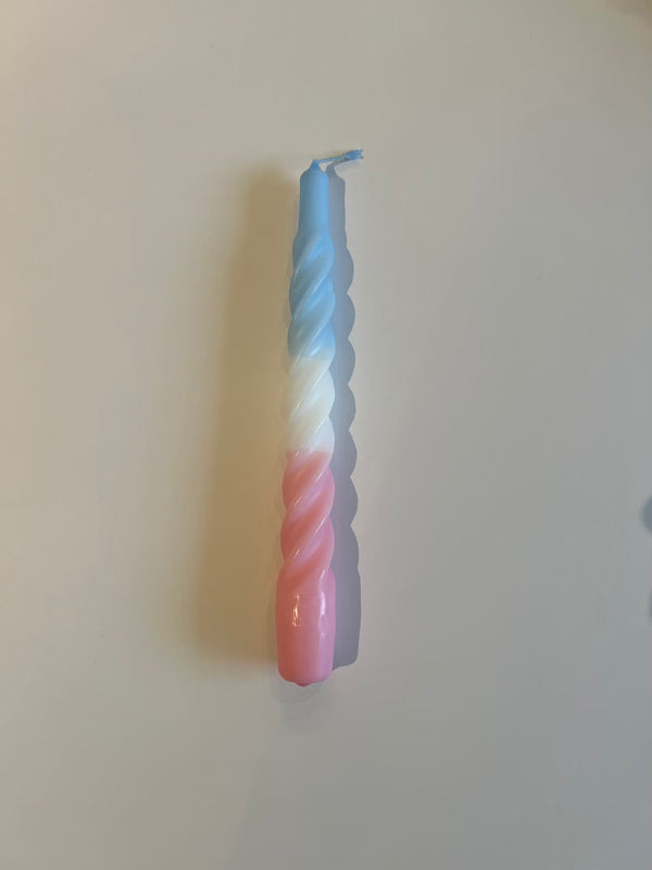 Twisted Candle Matt light blue / pink