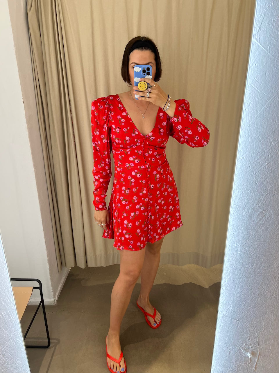 Printed V-Neck Dress red