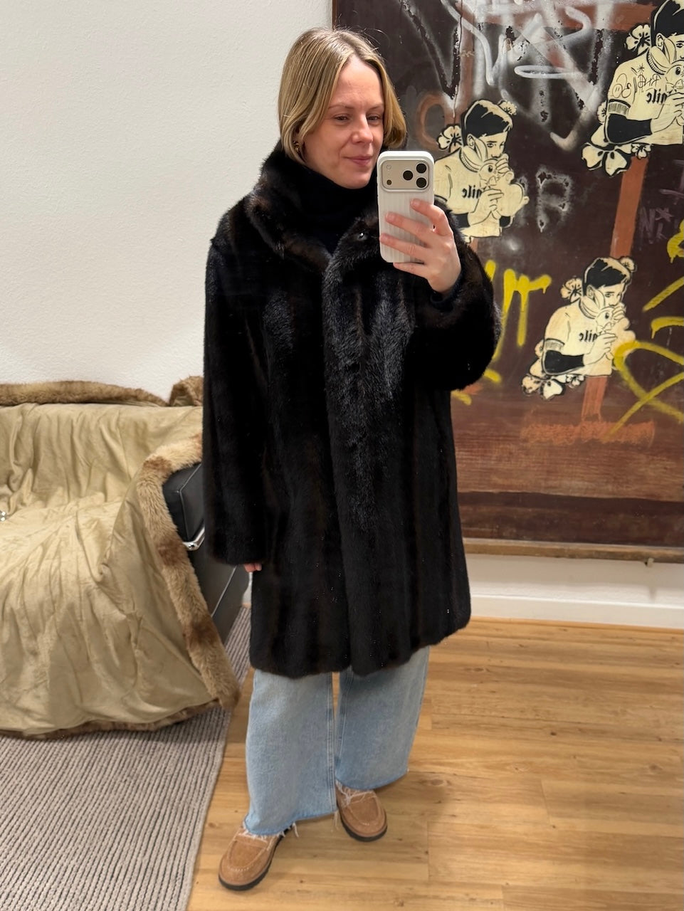 Blair Shaved Mink Coat noir multi