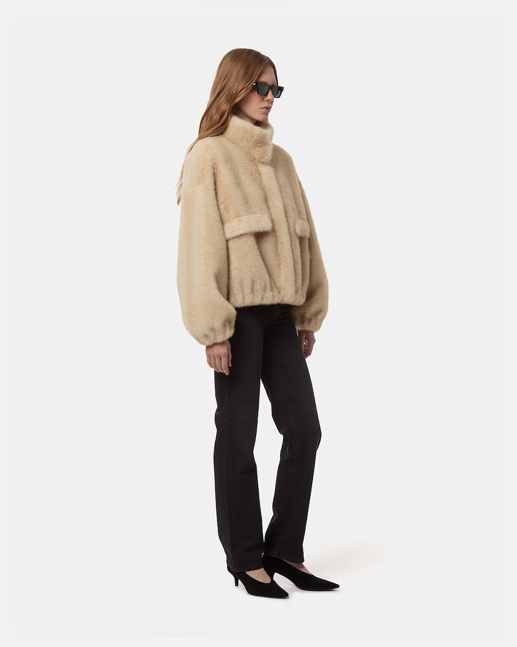 Iris Shaved Mink Bomber latte multi