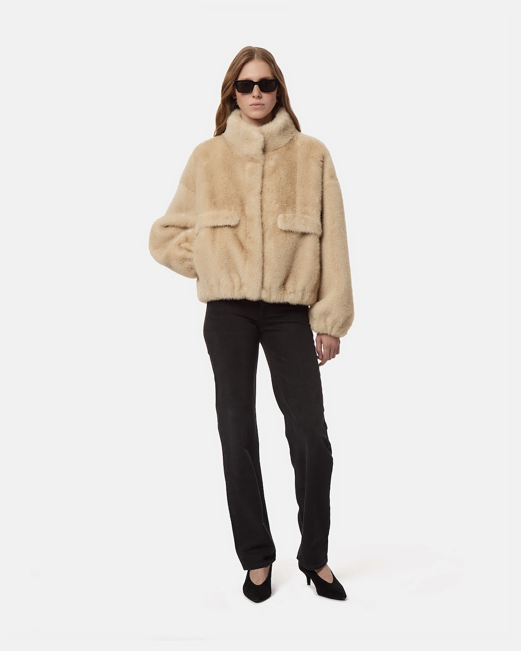 Iris Shaved Mink Bomber latte multi