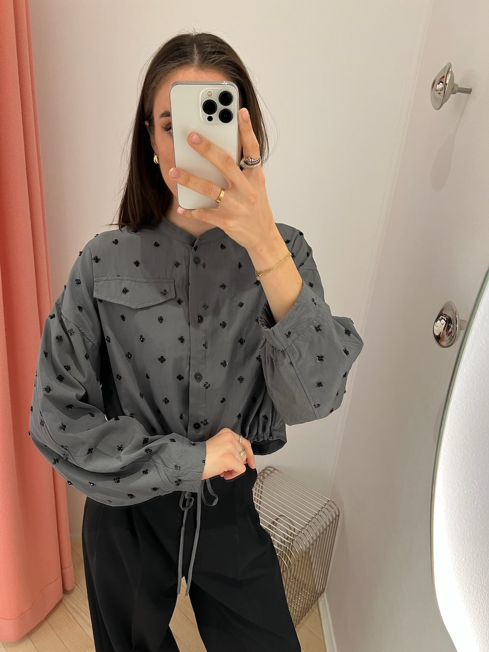 Bryce Shirt grey sequins flower