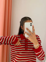 Cori Polo crimson red stripe