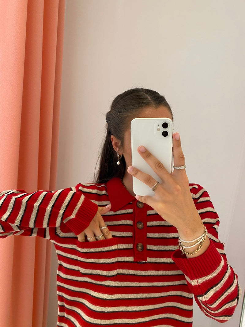 Cori Polo crimson red stripe