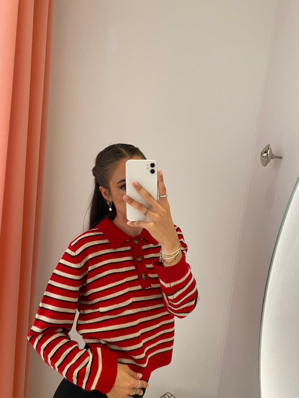 Cori Polo crimson red stripe