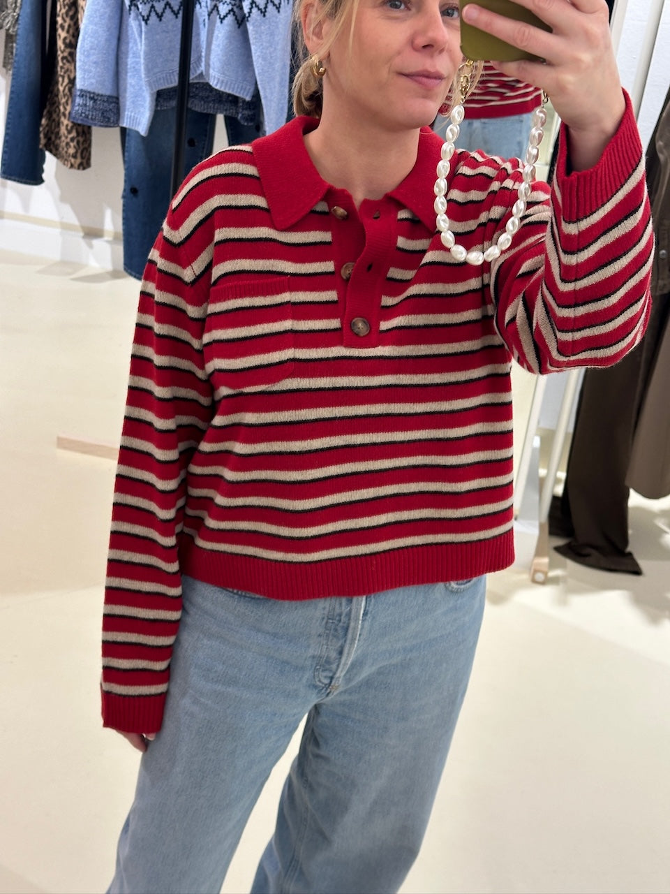 Cori Polo crimson red stripe