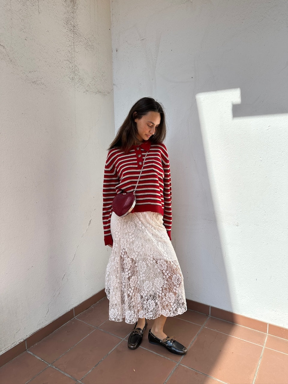 Cori Polo crimson red stripe