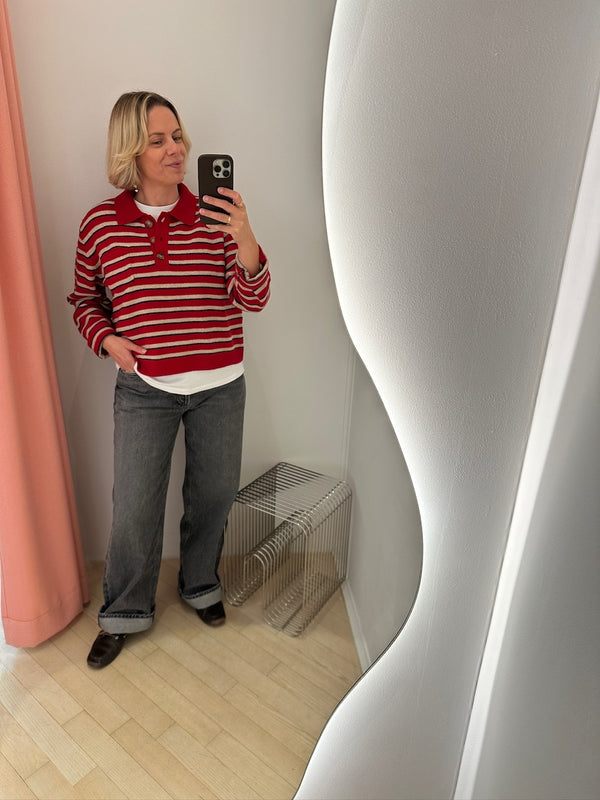 Cori Polo crimson red stripe